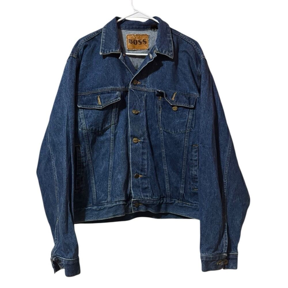 Hugo Boss 90s Denim Trucker Jean Jacket Size XL Hip Hop Grunge Designer READ